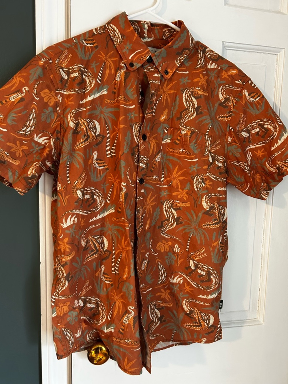 Howler Brothers Rust Orange Alligator Button-Down Shirt- Medium